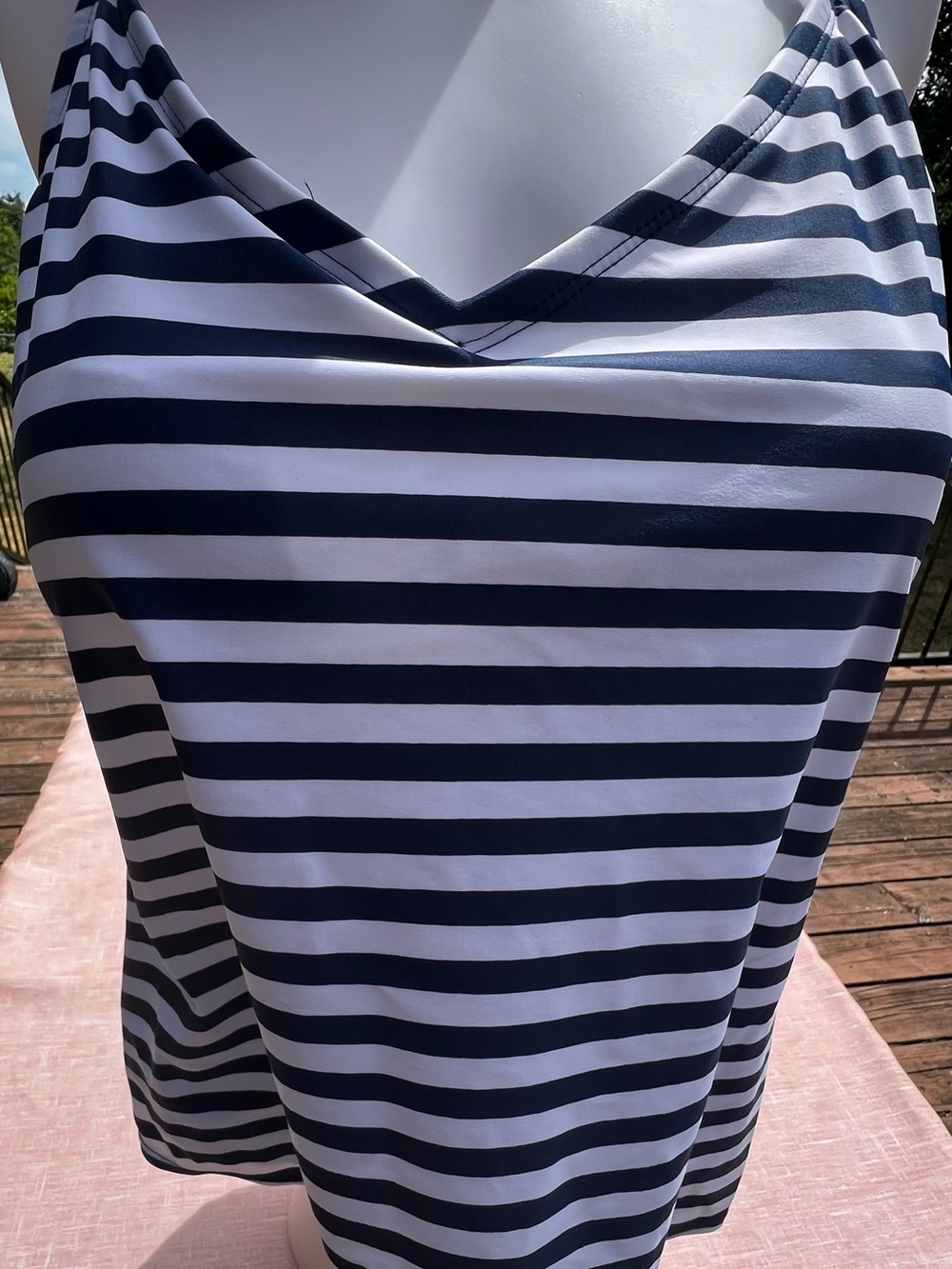 Kona Sol Navy and White Striped V-Neck Camisole/Swim Yop. Size L.
